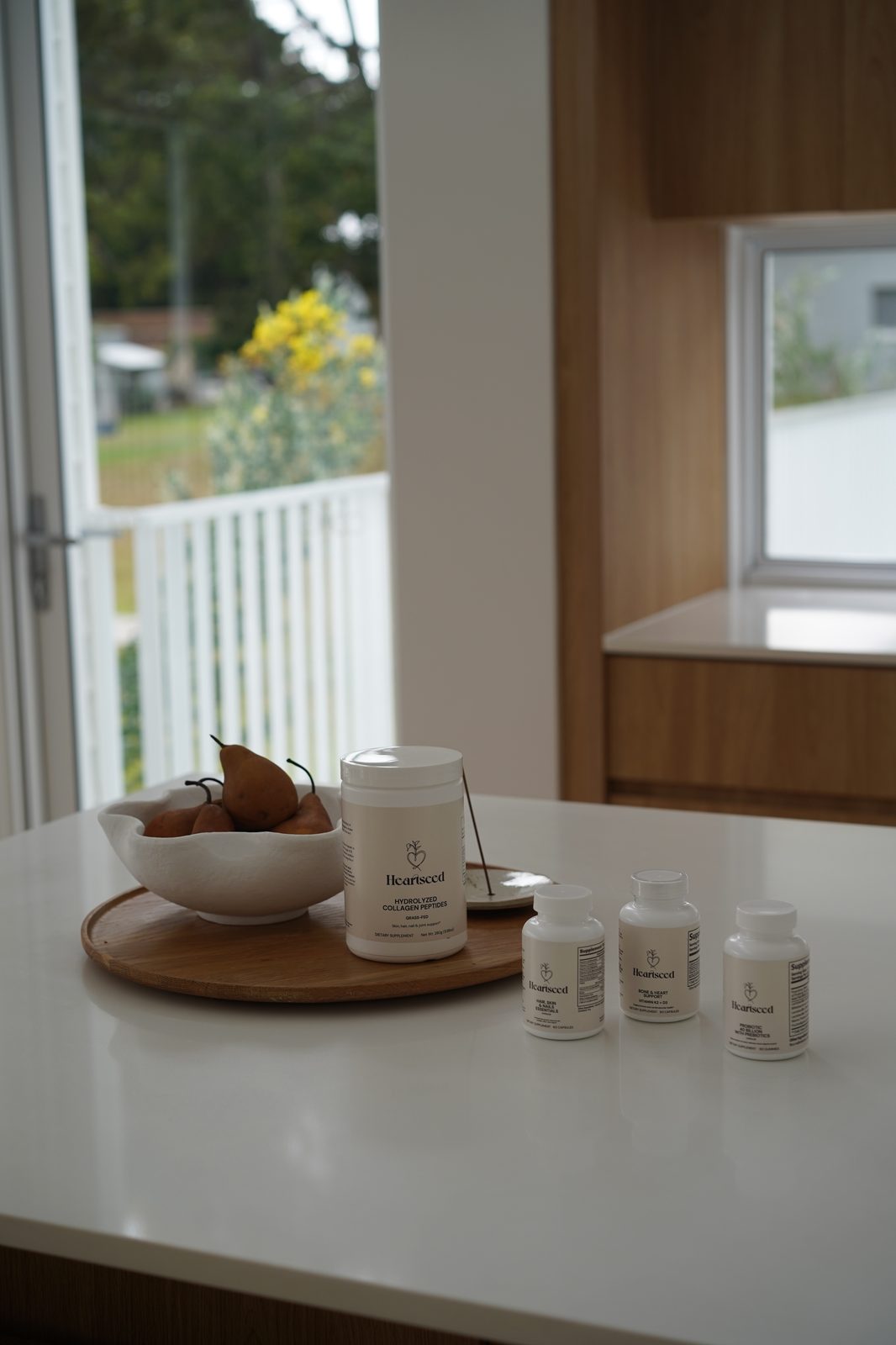Heartseed supplements shelf styling