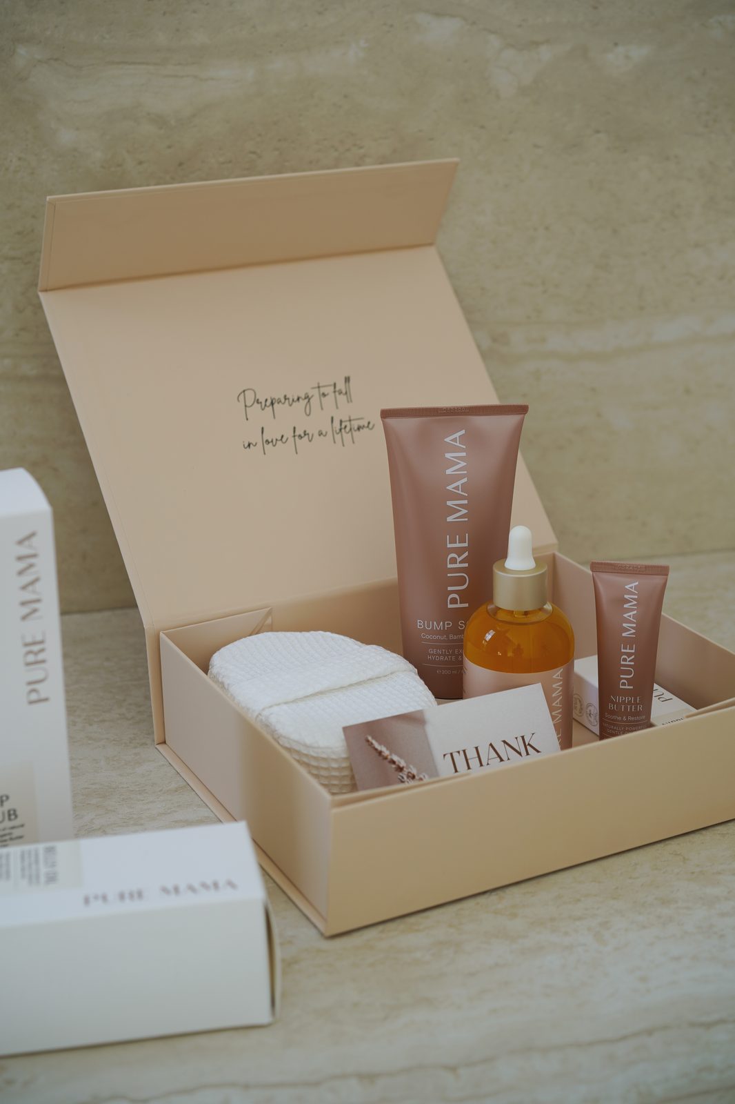 Pure Mama skincare gift box — product photography